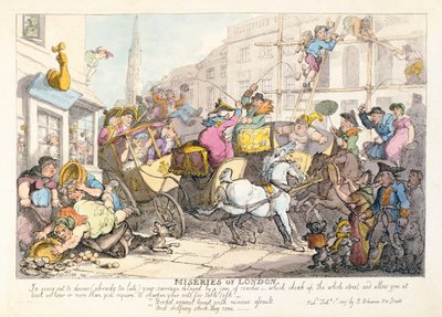Elend Londons: Brust gegen Brust mit ruinösem Angriff und tödlichem Schock, veröffentlicht von Ackermann, 1807 von Thomas Rowlandson